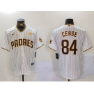 Men's San Diego Padres #84 Dylan Cease White Team Logo With PS Patch Stitched Cool Base Nike Jersey