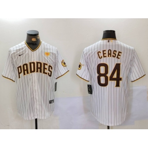 Men's San Diego Padres #84 Dylan Cease White Team Logo With PS Patch Stitched Cool Base Nike Jersey