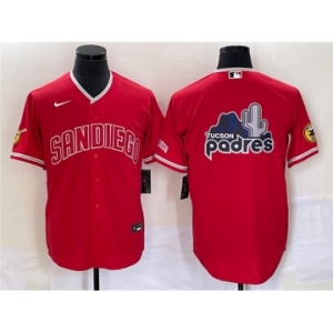 Men's San Diego Padres Red Team Big Logo Cool Base With Patch Stitched Baseball Jersey 1