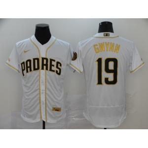 NIke Men's Mitchell and Ness San Diego Padres #19 Tony Gwynn Replica White Gold Throwback Baseball Jersey