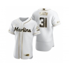 Men's Nike Miami Marlins #31 Caleb Smith White 2020 Authentic Golden Edition Baseball Jersey