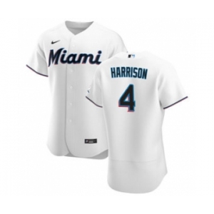 Men's Nike Miami Marlins #4 Monte Harrison White Home 2020 Authentic Player Baseball Jersey