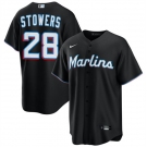 Men's Miami Marlins #28 Kyle Stowers Black Cool Base Stitched Baseball Jersey