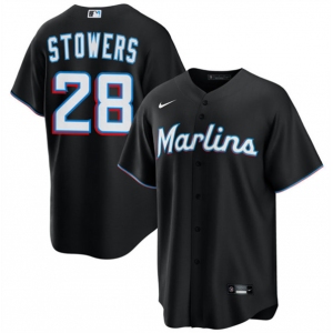 Men's Miami Marlins #28 Kyle Stowers Black Cool Base Stitched Baseball Jersey