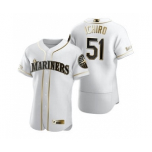 Men's Nike Seattle Mariners #51 Ichiro Suzuki White 2020 Authentic Golden Edition Baseball Jersey