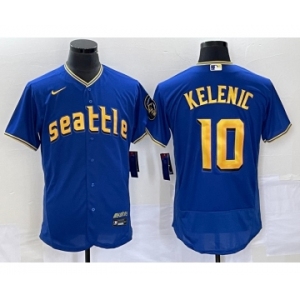 Men's Seattle Mariners #10 Jarred Kelenic Blue 2023 City Connect Flex Base Stitched Jersey