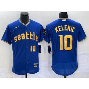 Men's Seattle Mariners #10 Jarred Kelenic Number Blue 2023 City Connect Flex Base Stitched Jersey 1