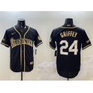 Men's Seattle Mariners #24 Ken Griffey Jr. Black Gold Cool Base Stitched Baseball Jersey