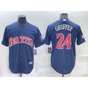 Men's Seattle Mariners #24 Ken Griffey Navy Blue Fashion Stars Stripes Cool Base Independence Day Jersey