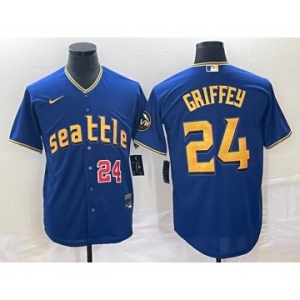 Men's Seattle Mariners #24 Ken Griffey Number Blue 2023 City Connect Cool Base Stitched Jersey1