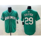 Men's Seattle Mariners #29 Cal Raleigh Aqua With 2025 AL West Division Champions Patch Limited Stitched jersey