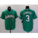 Men's Seattle Mariners #3 JP Crawford Number Teal Green Stitched Cool Base Nike Jersey