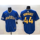 Men's Seattle Mariners #44 Julio Rodríguez Royal With 2025 AL West Division Champions Patch City Connect Limited Stitched Baseball Jersey