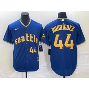 Men's Seattle Mariners #44 Julio Rodriguez Number Blue 2023 City Connect Cool Base Stitched Jersey1