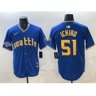 Men's Seattle Mariners #51 Ichiro Suzuki Royal With 2025 AL West Division Champions Patch Limited Stitched jersey