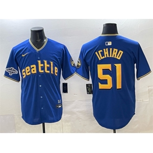 Men's Seattle Mariners #51 Ichiro Suzuki Royal With 2025 AL West Division Champions Patch Limited Stitched jersey