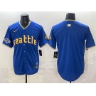 Men's Seattle Mariners Blank Royal With 2025 AL West Division Champions Patch City Connect Limited Stitched Baseball Jersey