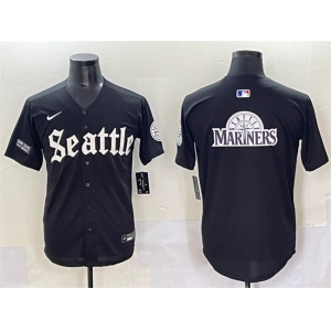 Men's Seattle Mariners Team Big Logo Black 'Deep Sea Gothic Edition' Vapor Premier Limited Stitched Baseball Jersey