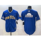 Men's Seattle Mariners Team Big Logo Royal With 2025 AL West Division Champions Patch City Connect Limited Stitched Baseball Jersey
