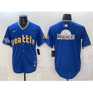 Men's Seattle Mariners Team Big Logo Royal With 2025 AL West Division Champions Patch City Connect Limited Stitched Baseball Jersey