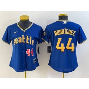 Women's Seattle Mariners #44 Julio Rodriguez Number Blue 2023 City Connect Cool Base Stitched Jersey