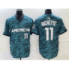 Men's Toronto Blue Jays #11 Bo Bichette Number Teal 2023 All Star Cool Base Stitched Jersey