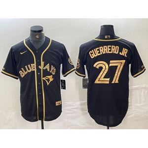 Men's Toronto Blue Jays #27 Vladimir Guerrero Jr Black Gold Cool Base Stitched Baseball Jersey