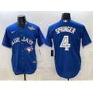 Men's Toronto Blue Jays #4 George Springer Navy 2025 World Series Home Cool Base Stitched Baseball Jersey