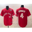 Men's Toronto Blue Jays #4 George Springer Red 2025 World Series Cool Base Stitched Baseball Jersey