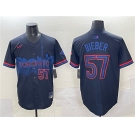 Men's Toronto Blue Jays #57 Shane Bieber Navy 2024 City Connect Limited Stitched Baseball Jersey
