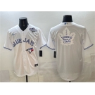 Men's Toronto Blue Jays & Leafs White 2025 World Series With White Leafs Logo Cool Base Stitched Baseball Jersey