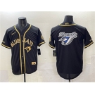 Men's Toronto Blue Jays Team Big Logo Black Gold Cool Base Stitched Jersey