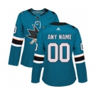 Women Adidas San Jose Sharks Customized Authentic Teal Green Home NHL Jersey