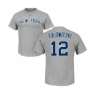 Baseball New York Yankees #12 Troy Tulowitzki Gray Name & Number T-Shirt