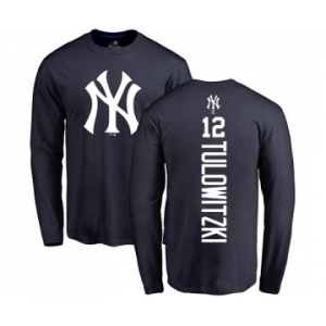 Baseball New York Yankees #12 Troy Tulowitzki Navy Blue Backer Long Sleeve T-Shirt