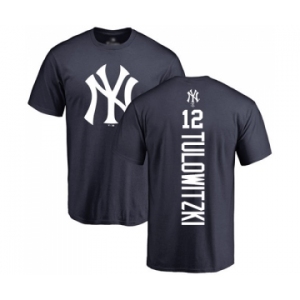 Baseball New York Yankees #12 Troy Tulowitzki Navy Blue Backer T-Shirt