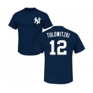 Baseball New York Yankees #12 Troy Tulowitzki Navy Blue Name & Number T-Shirt