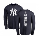 Baseball New York Yankees #41 Miguel Andujar Navy Blue Backer Long Sleeve T-Shirt