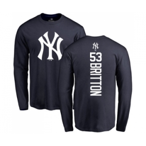 Baseball New York Yankees #53 Zach Britton Navy Blue Backer Long Sleeve T-Shirt