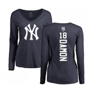 MLB Nike New York Yankees #18 Johnny Damon Navy Blue Backer Long Sleeve T-Shirt