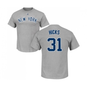 MLB Nike New York Yankees #31 Aaron Hicks Gray Name & Number T-Shirt