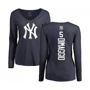 MLB Nike New York Yankees #5 Joe DiMaggio Navy Blue Backer Long Sleeve T-Shirt