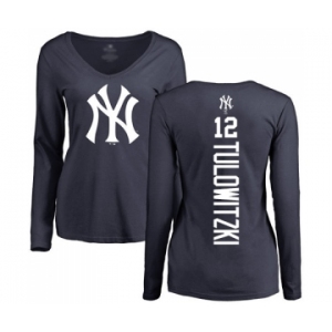 Baseball Women's New York Yankees #12 Troy Tulowitzki Navy Blue Backer Long Sleeve T-Shirt