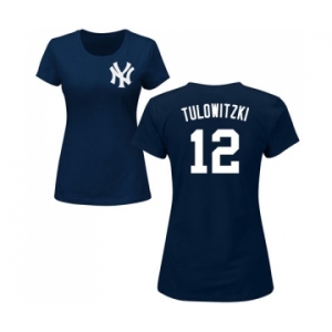 Baseball Women's New York Yankees #12 Troy Tulowitzki Navy Blue Name & Number T-Shirt