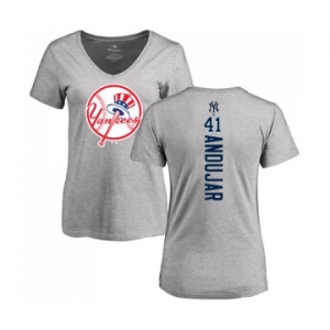 Baseball Women's New York Yankees #41 Miguel Andujar Ash Backer T-Shirt