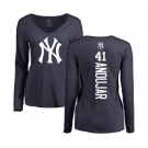 Baseball Women's New York Yankees #41 Miguel Andujar Navy Blue Backer Long Sleeve T-Shirt