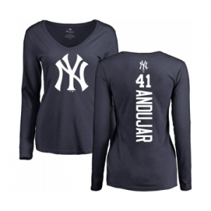 Baseball Women's New York Yankees #41 Miguel Andujar Navy Blue Backer Long Sleeve T-Shirt