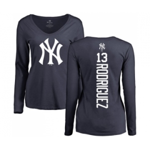 MLB Women's Nike New York Yankees #13 Alex Rodriguez Navy Blue Backer Long Sleeve T-Shirt