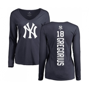 MLB Women's Nike New York Yankees #18 Didi Gregorius Navy Blue Backer Long Sleeve T-Shirt