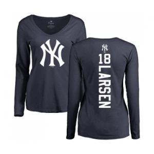 MLB Women's Nike New York Yankees #18 Don Larsen Navy Blue Backer Long Sleeve T-Shirt